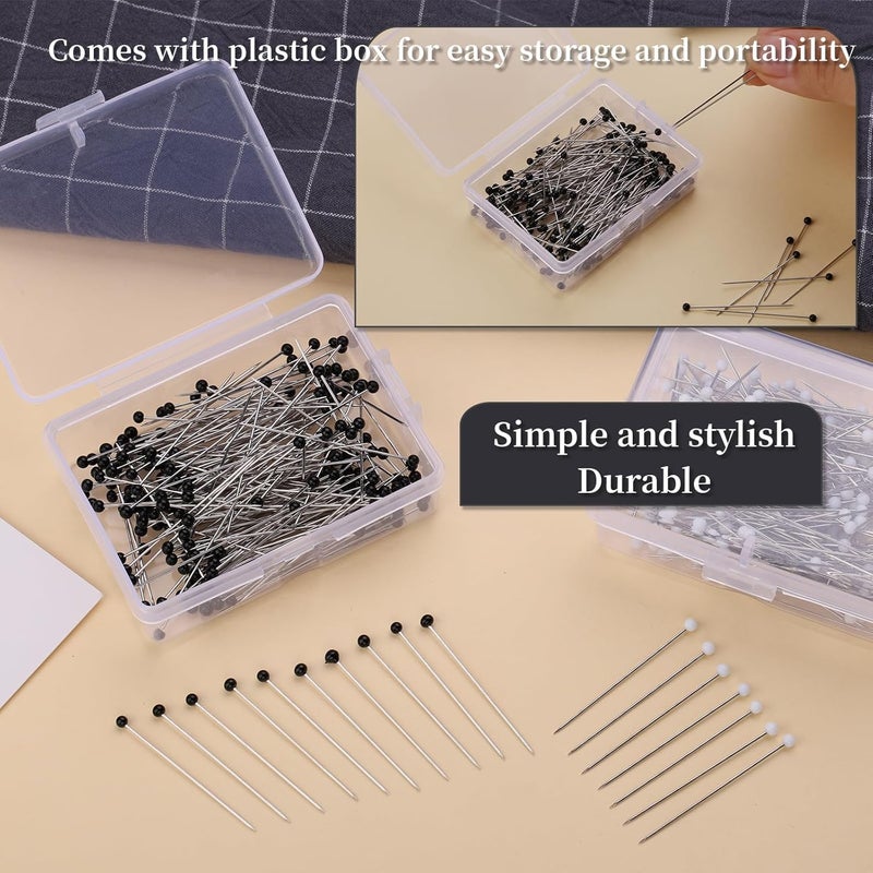 Kogyxe Sewing Pins, 400 PCS Straight Pins for Fabric, Black and White Pearlized Ball Head Quilting Pins Long 1.5inch, Sewing Pins with Plastic Box for Dressmaker, Jewelry DIY Decoration and Sewing Project - Image 5